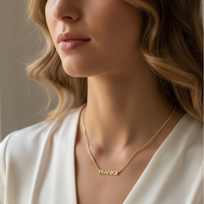 Personalized Frankie Name Necklace in 14K Gold – Custom Script Pendant