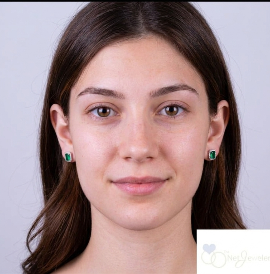 Emerald Cut Lab-Grown Gemstone & Diamond Halo Stud Earrings