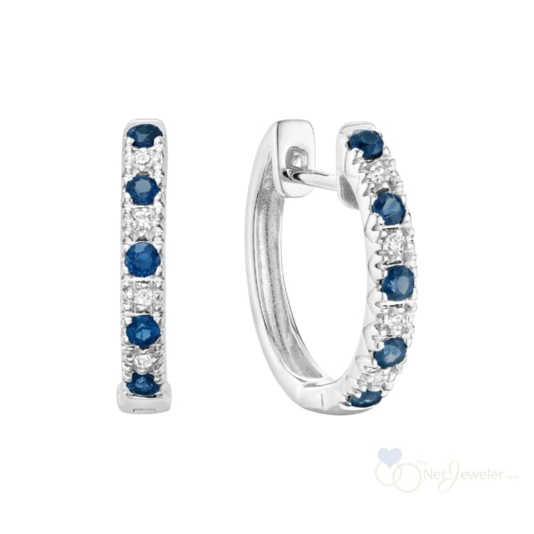 Gemstone Diamond Huggie Earrings - Blue Sapphire - Earrings