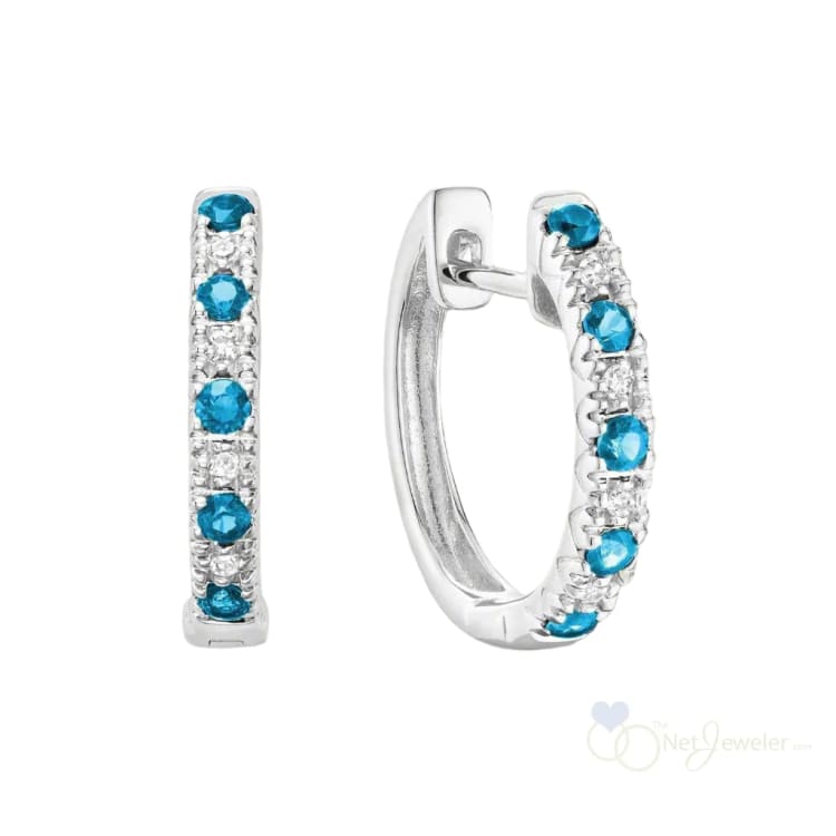 Gemstone Diamond Huggie Earrings - Blue Topaz - Earrings