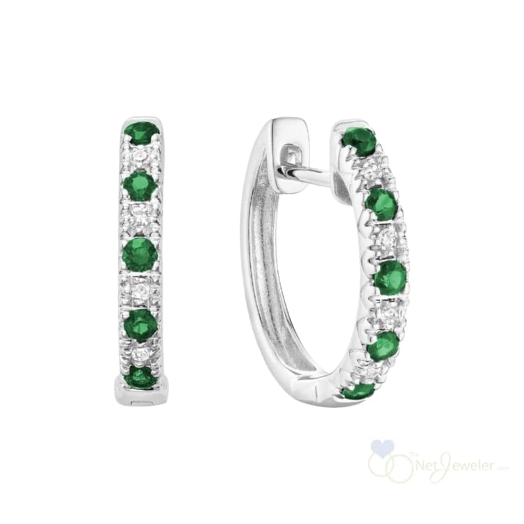 Gemstone Diamond Huggie Earrings - Emerald - Earrings