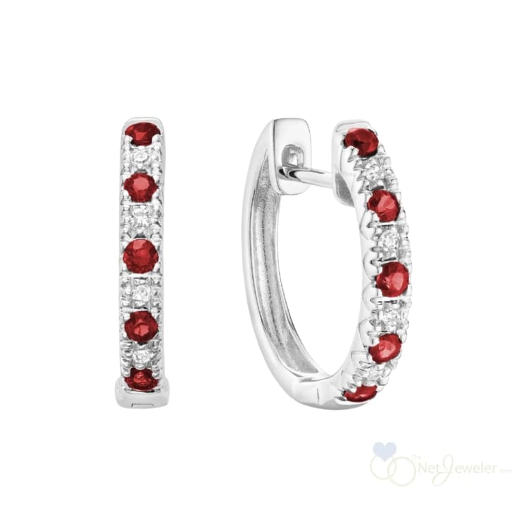 Gemstone Diamond Huggie Earrings - Ruby - Earrings