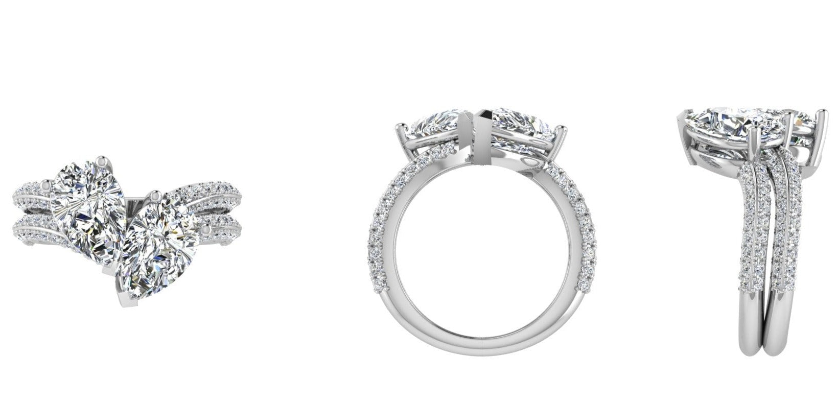 Two Pear Diamonds Doble Band Engagement Ring - Thenetjeweler