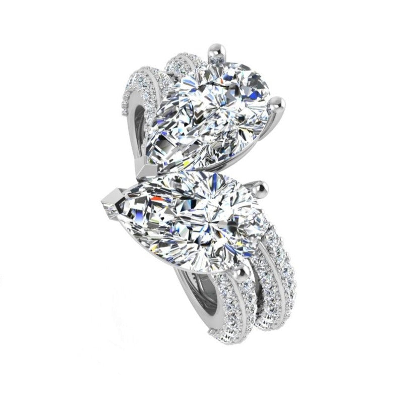 Two Pear Diamonds Doble Band Engagement Ring - Thenetjeweler