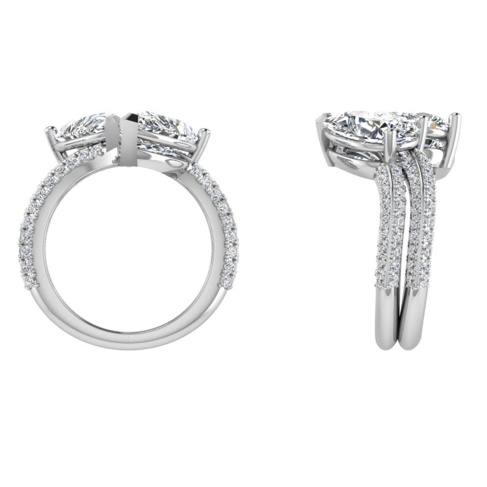 Two Pear Diamonds Doble Band  Engagement Ring - Thenetjeweler