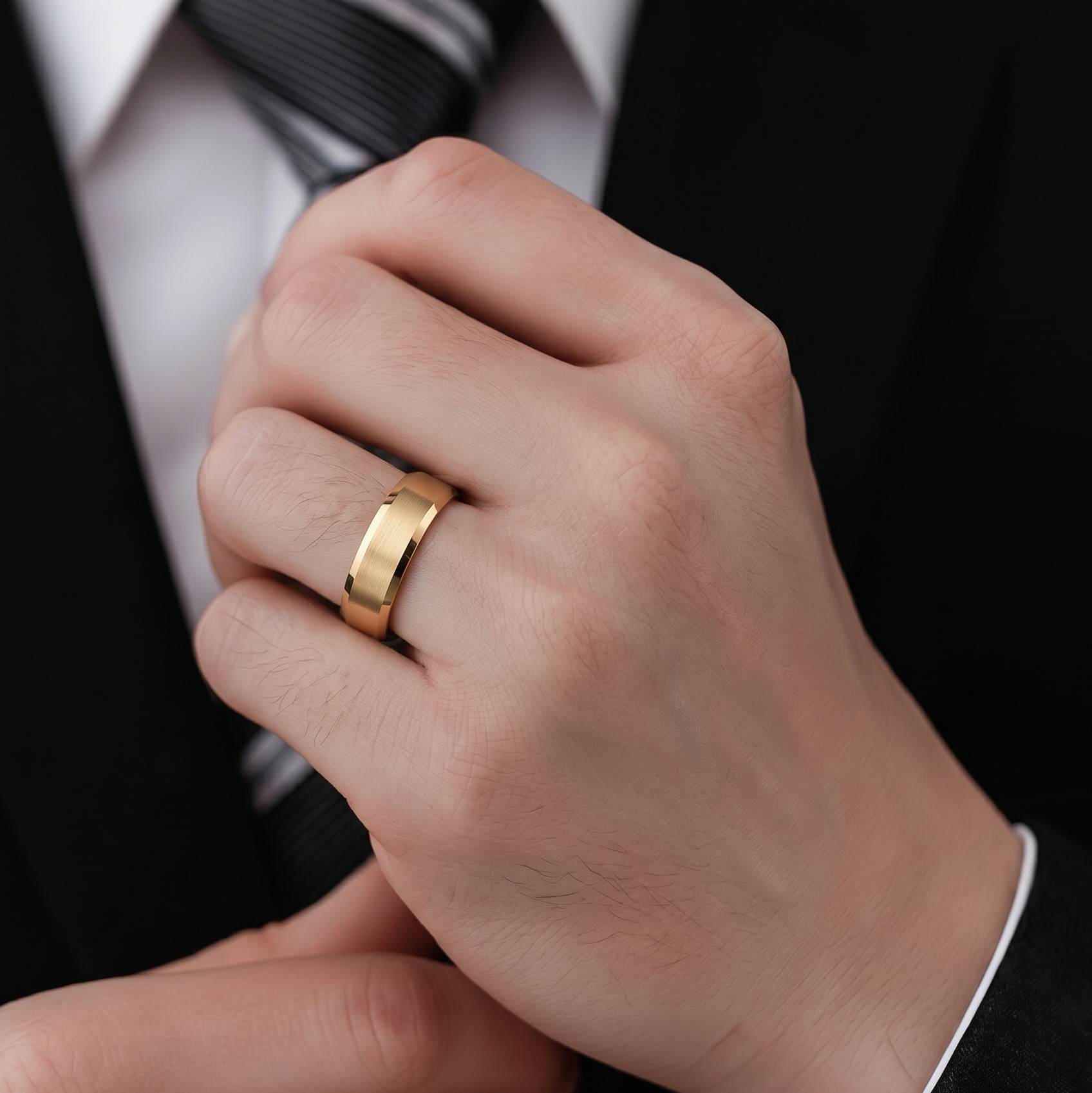 6 mm comfort fit wedding band with a brushed center