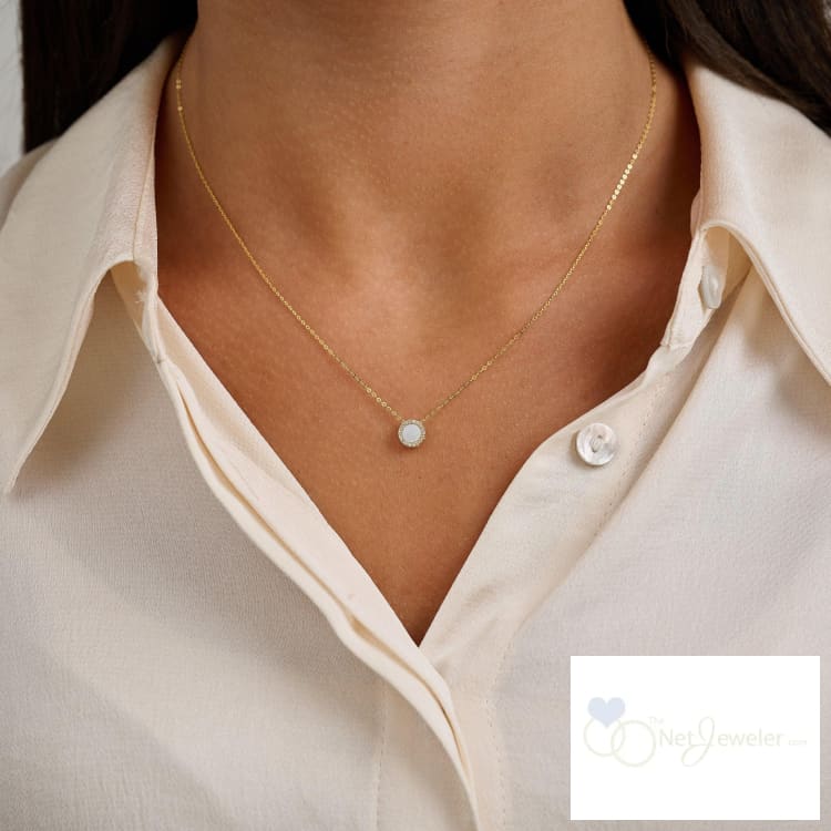 Halo Mother of Pearl Diamond Necklace - Necklaces