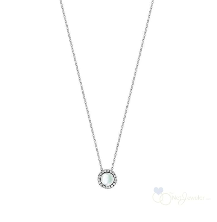 Halo Mother of Pearl Diamond Necklace - White Gold - Necklaces