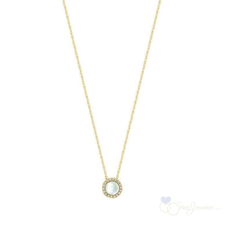 Halo Mother of Pearl Diamond Necklace - Yellow Gold - Necklaces
