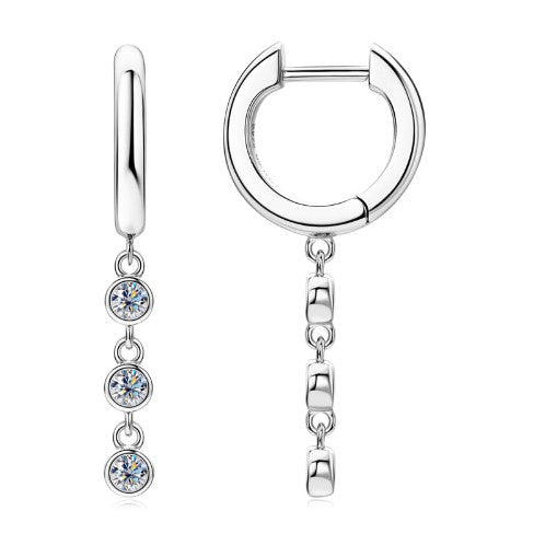 Diamond Triple Drop Huggie Hoop Earrings - Thenetjeweler