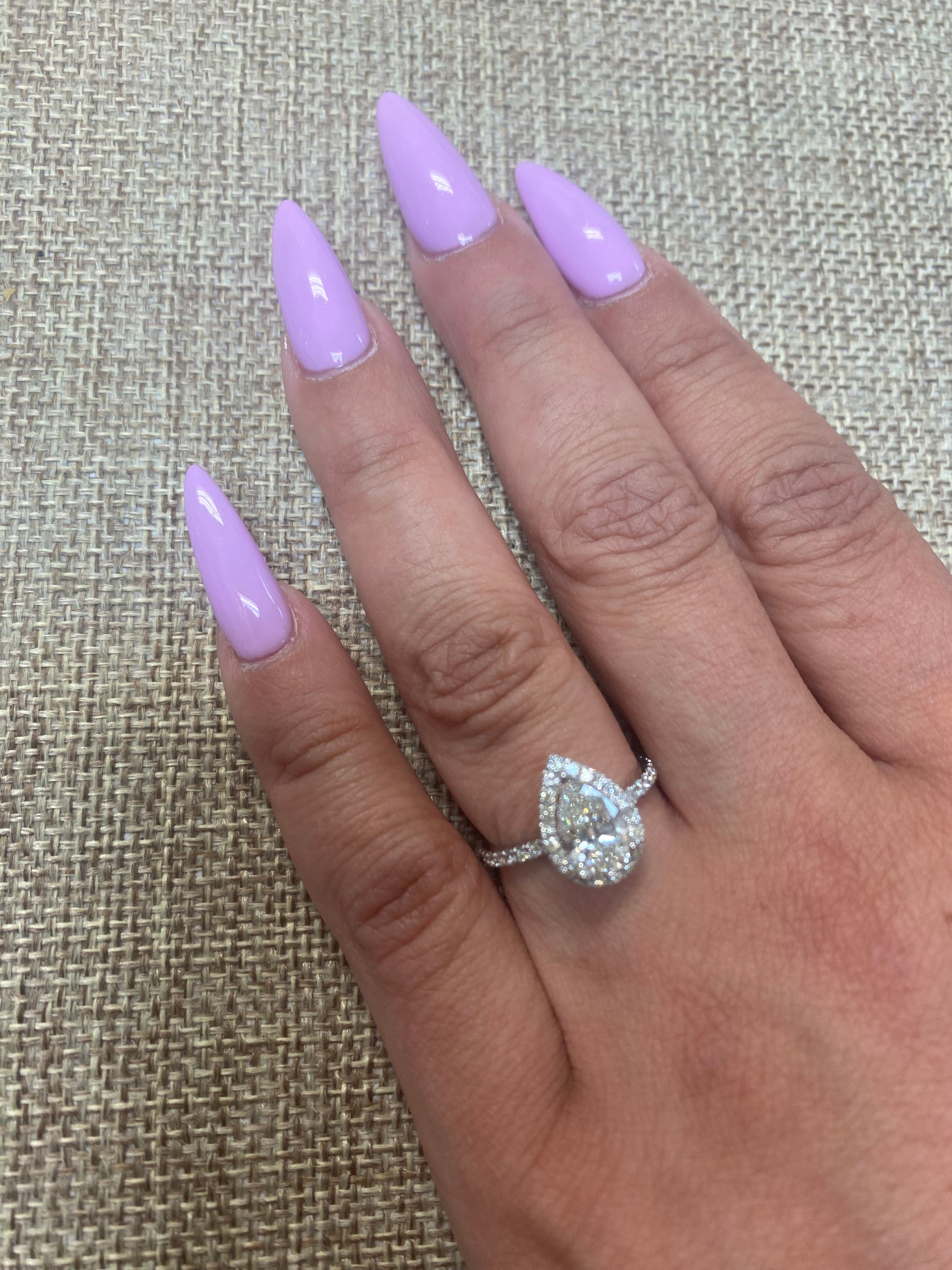 1 ct Pear Shaped Diamond Halo and Side Stones Engagement Ring - Thenetjeweler