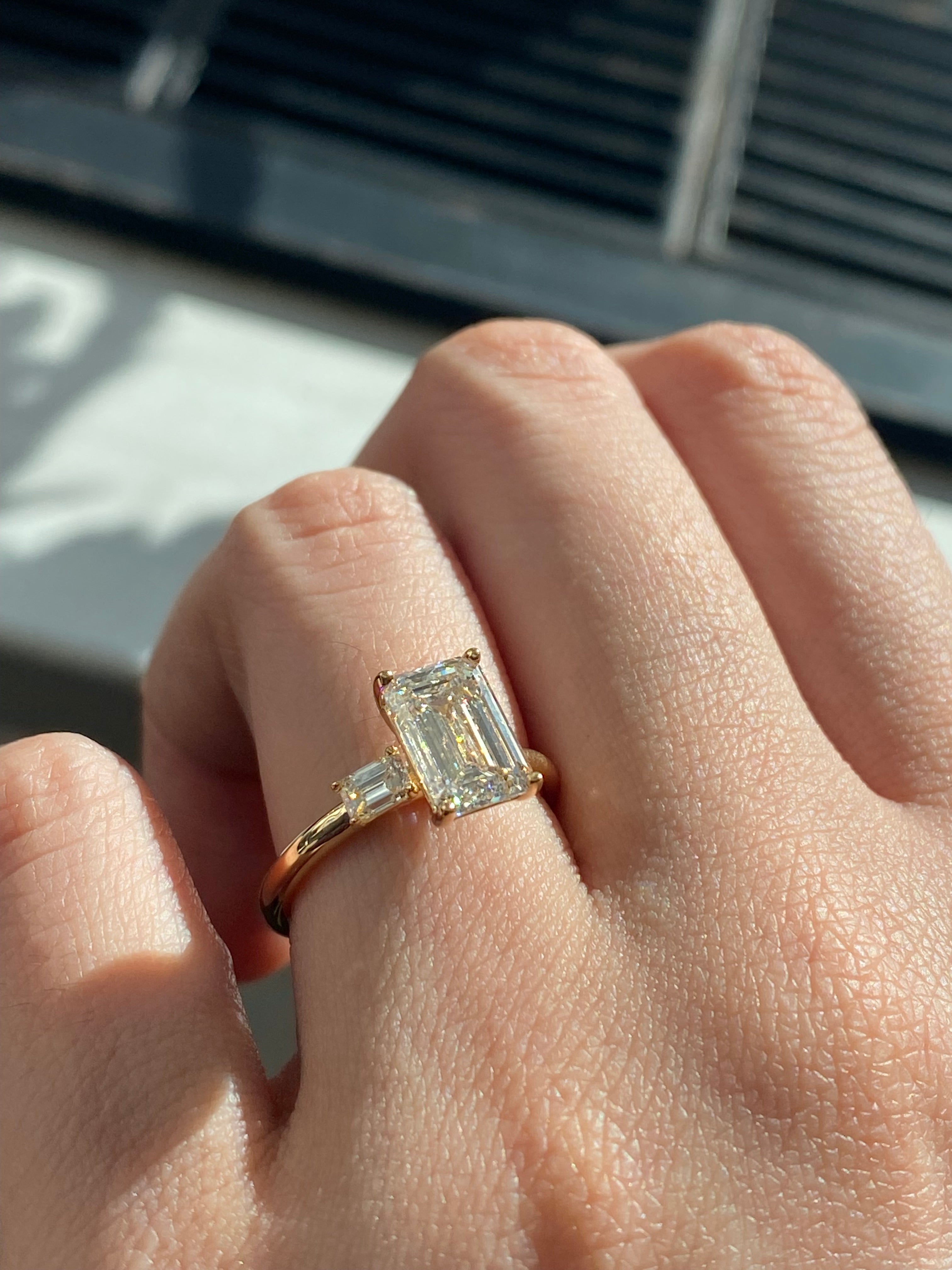 Emerald Cut Diamond Engagement Ring one Side Stone 2.43ctw