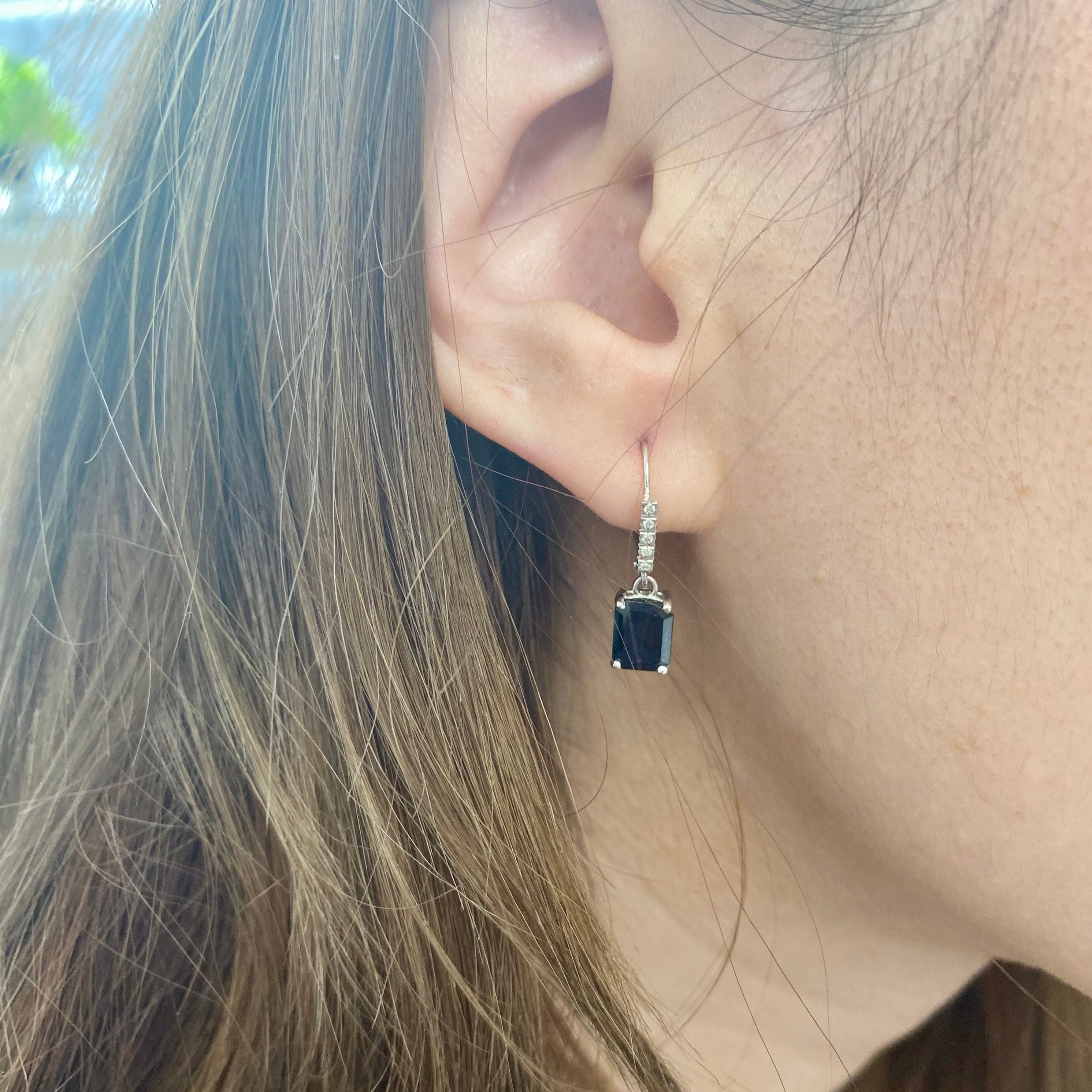 Emerald Cut Sapphire and Diamond Earrings - Thenetjeweler