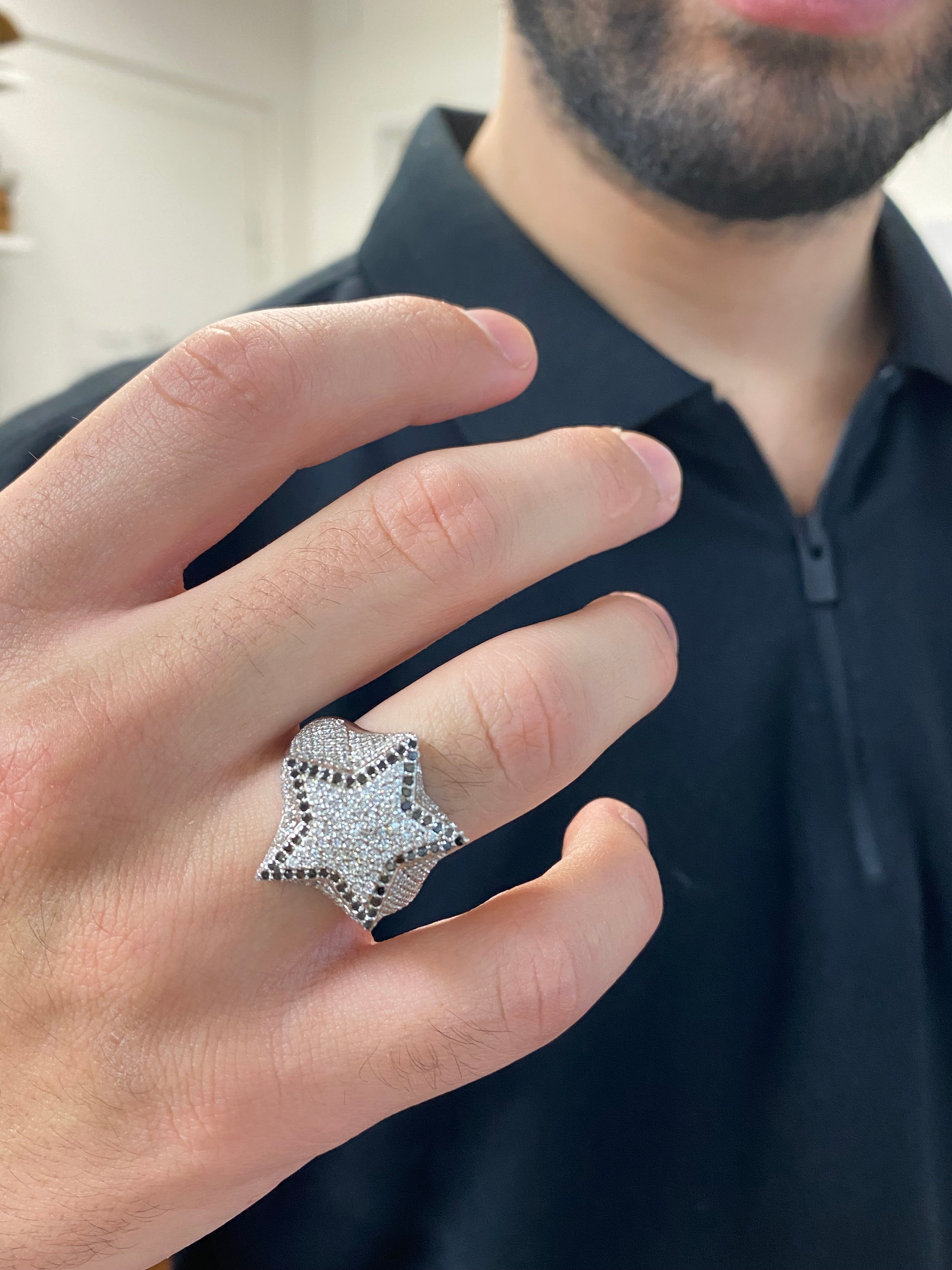 Luxury Mens Diamond 3D Star Ring - Thenetjeweler