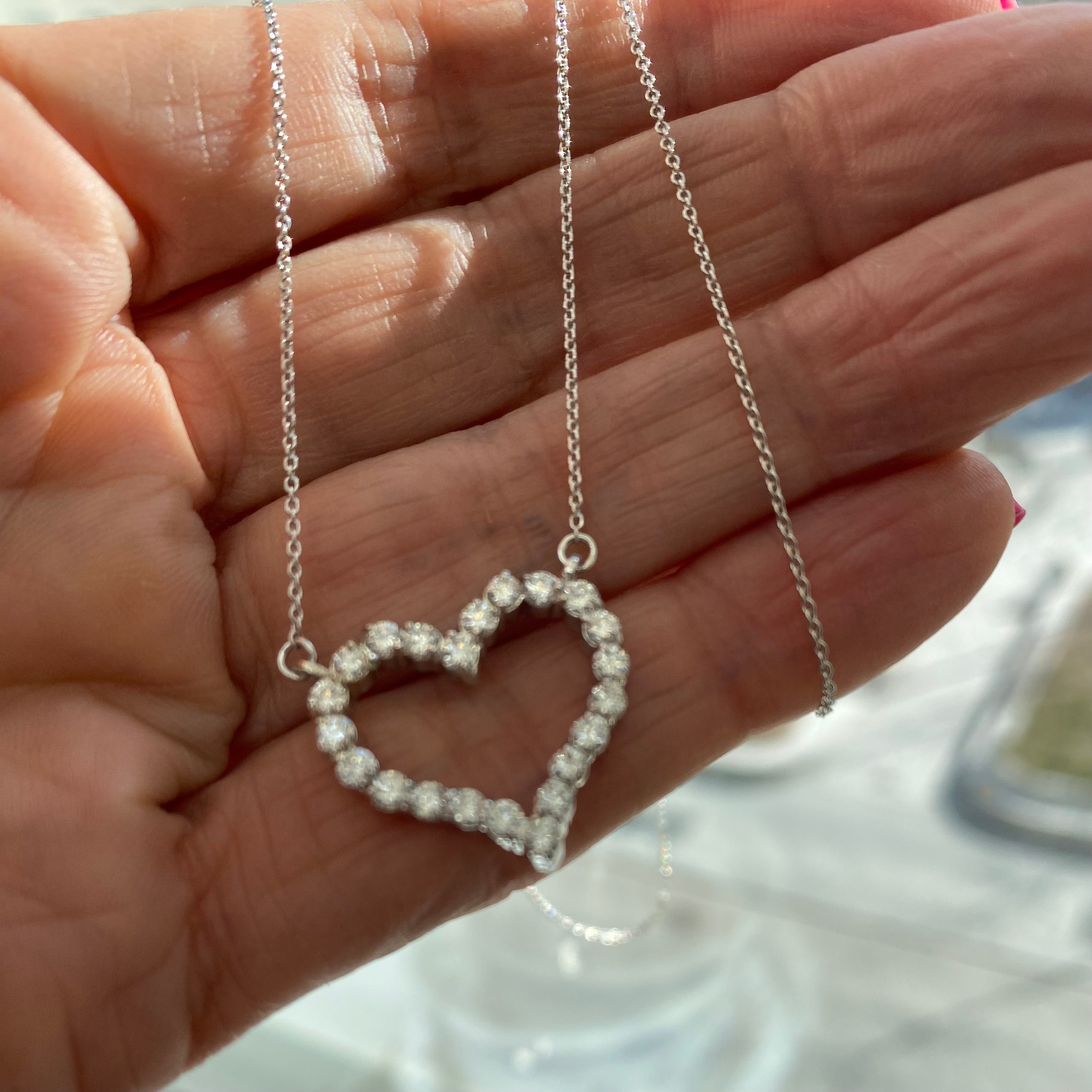 0.91 ctw Round Diamond Open Heart Necklace - Thenetjeweler