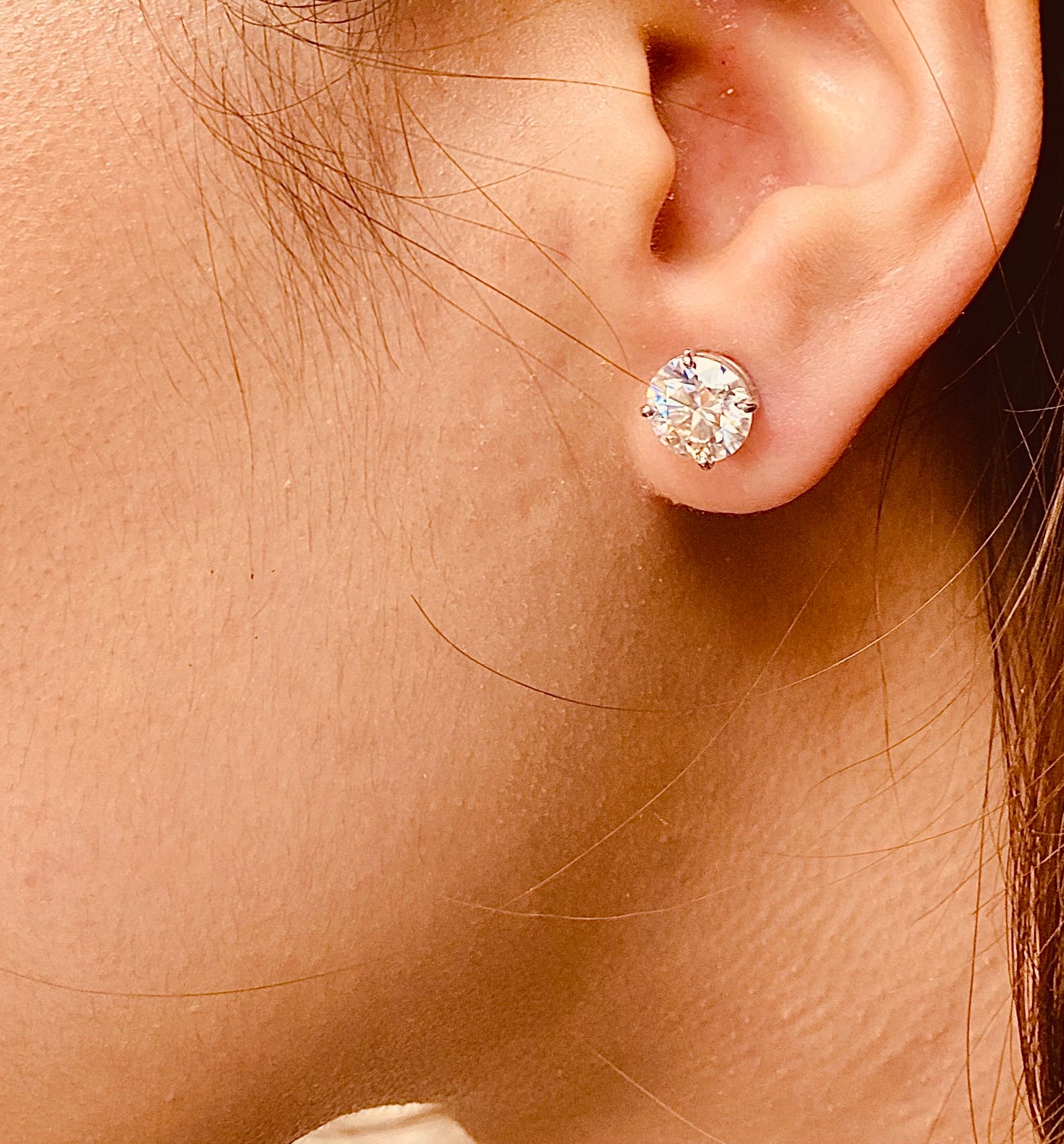 2.00 CTW Round Moissanite Solitaire Stud Earrings in 14K White Gold - Thenetjeweler