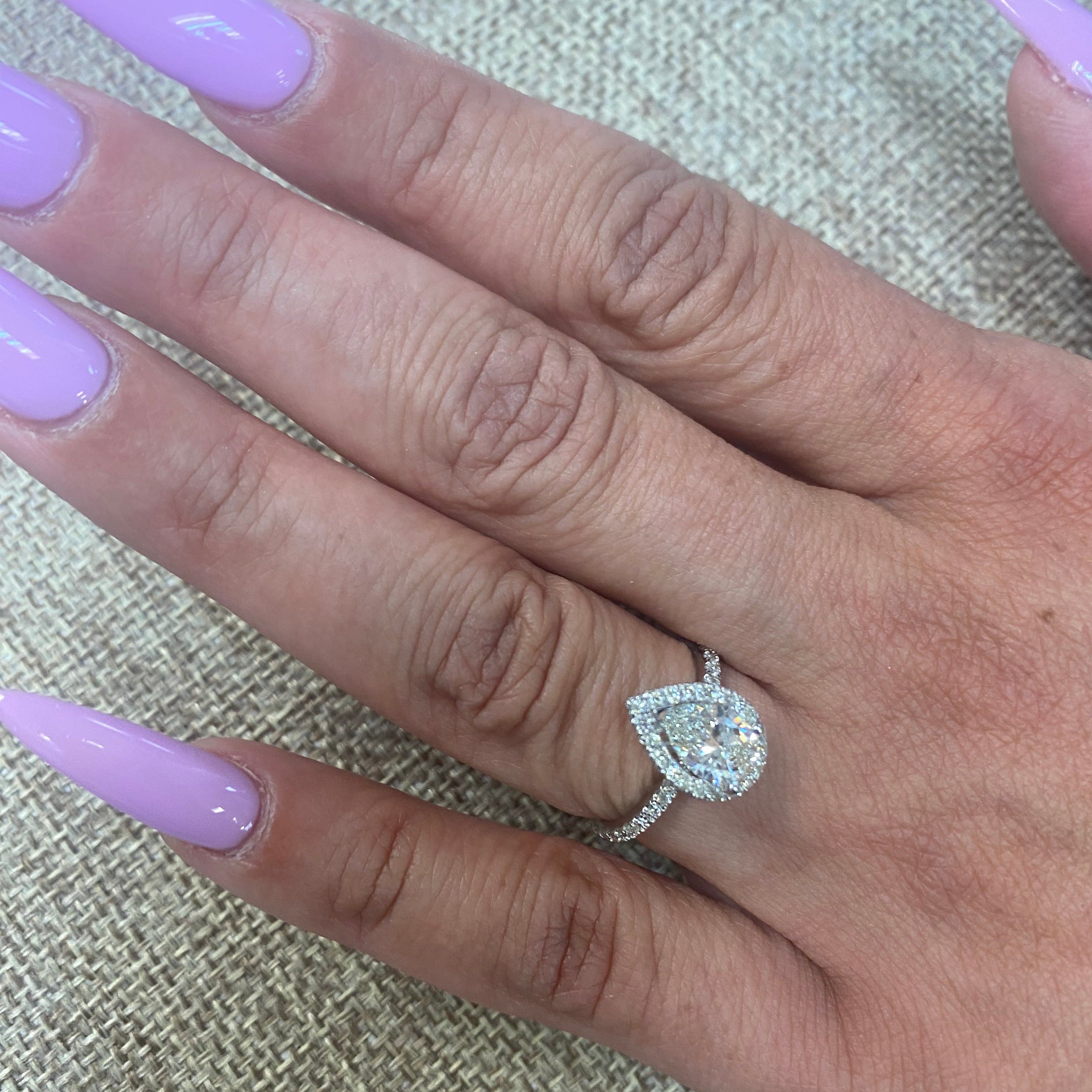1 ct Pear Shaped Diamond Halo and Side Stones Engagement Ring - Thenetjeweler