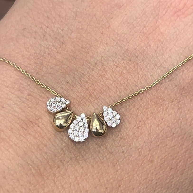 Five Pear Teardrop Arc pendant layering necklace with Diamonds - Thenetjeweler