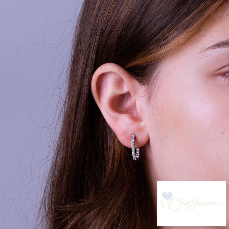 Inside Out Diamond Hoop Oval Shape Earrings 14K - Thenetjeweler