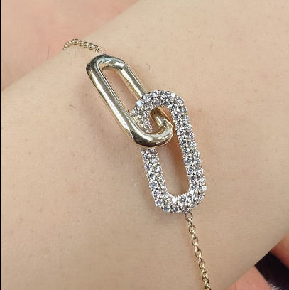 Interlocked Gold Diamond Paperclip Link Bracelet Thenetjeweler by Importex