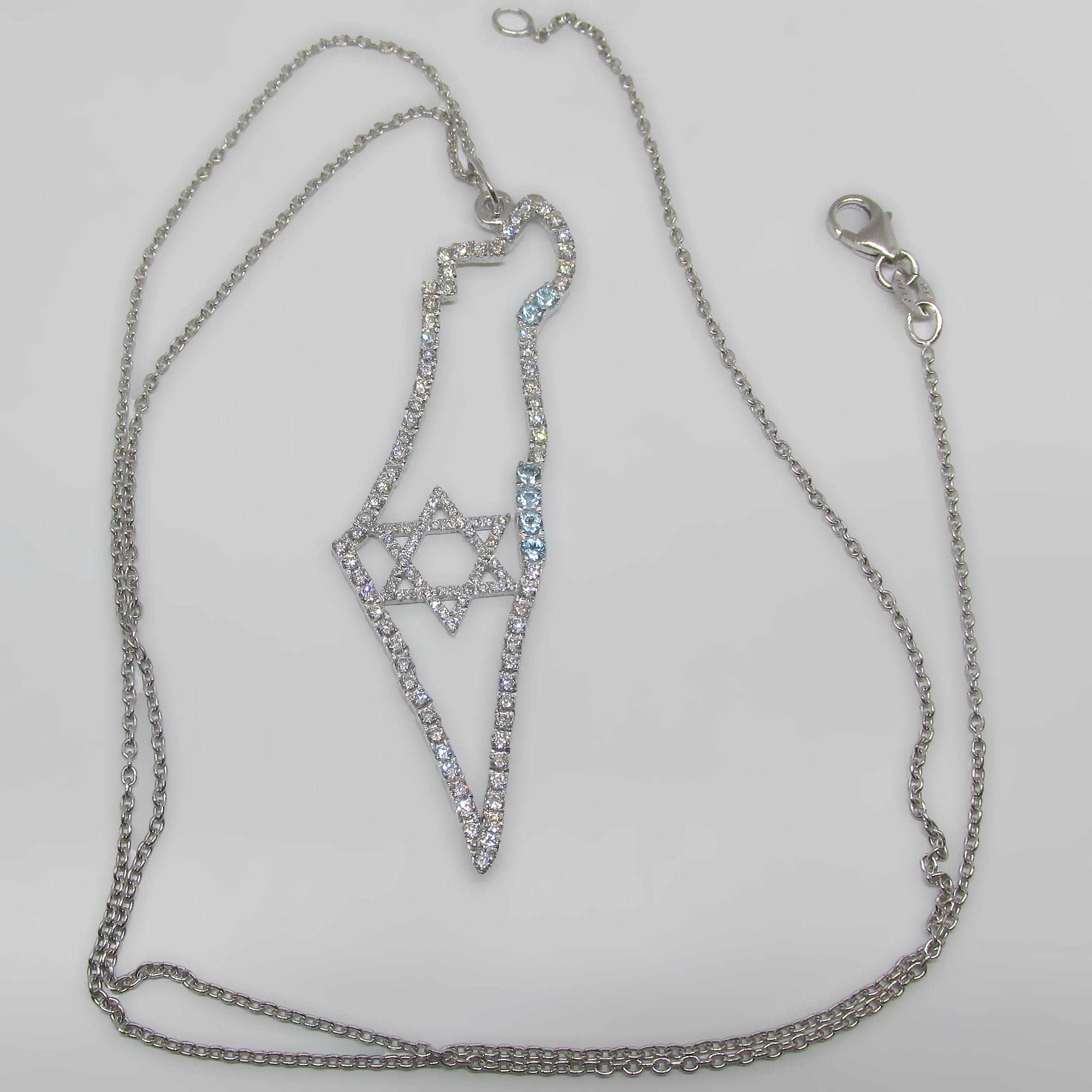 14K Gold Israel Map Diamond and Blue Topaz Necklace - Thenetjeweler