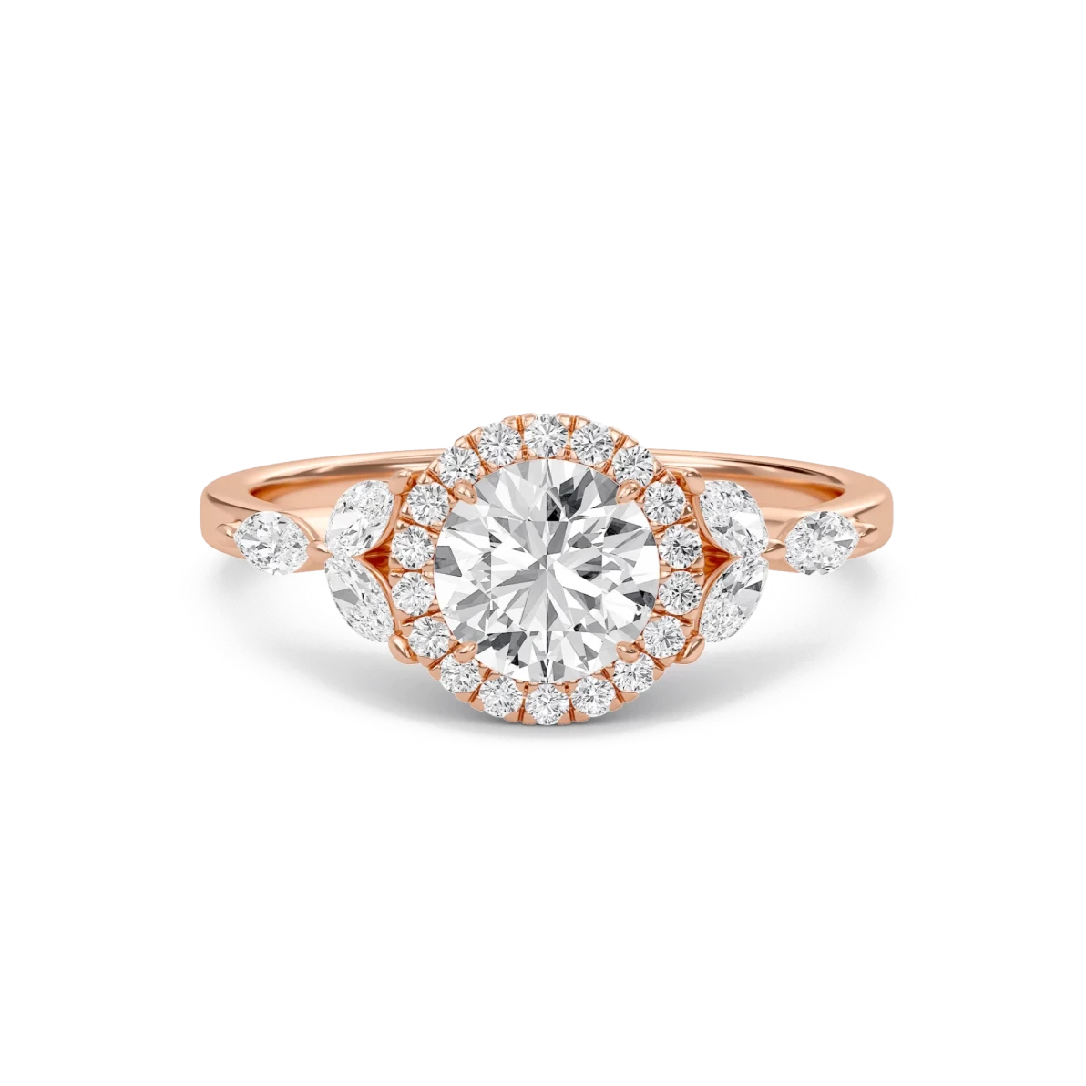 1 CT Lab Grown Diamond Round Halo Leaf Ring - Thenetjeweler