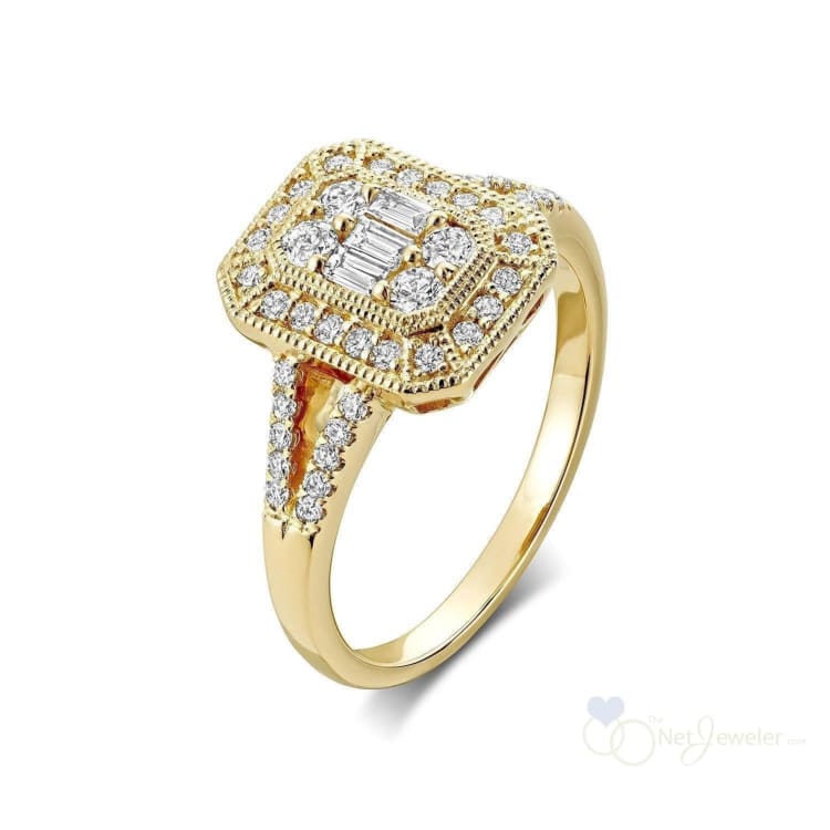 Large Illusion Emerald Shape Diamond Ring - Yellow Gold / Closeout - Rings