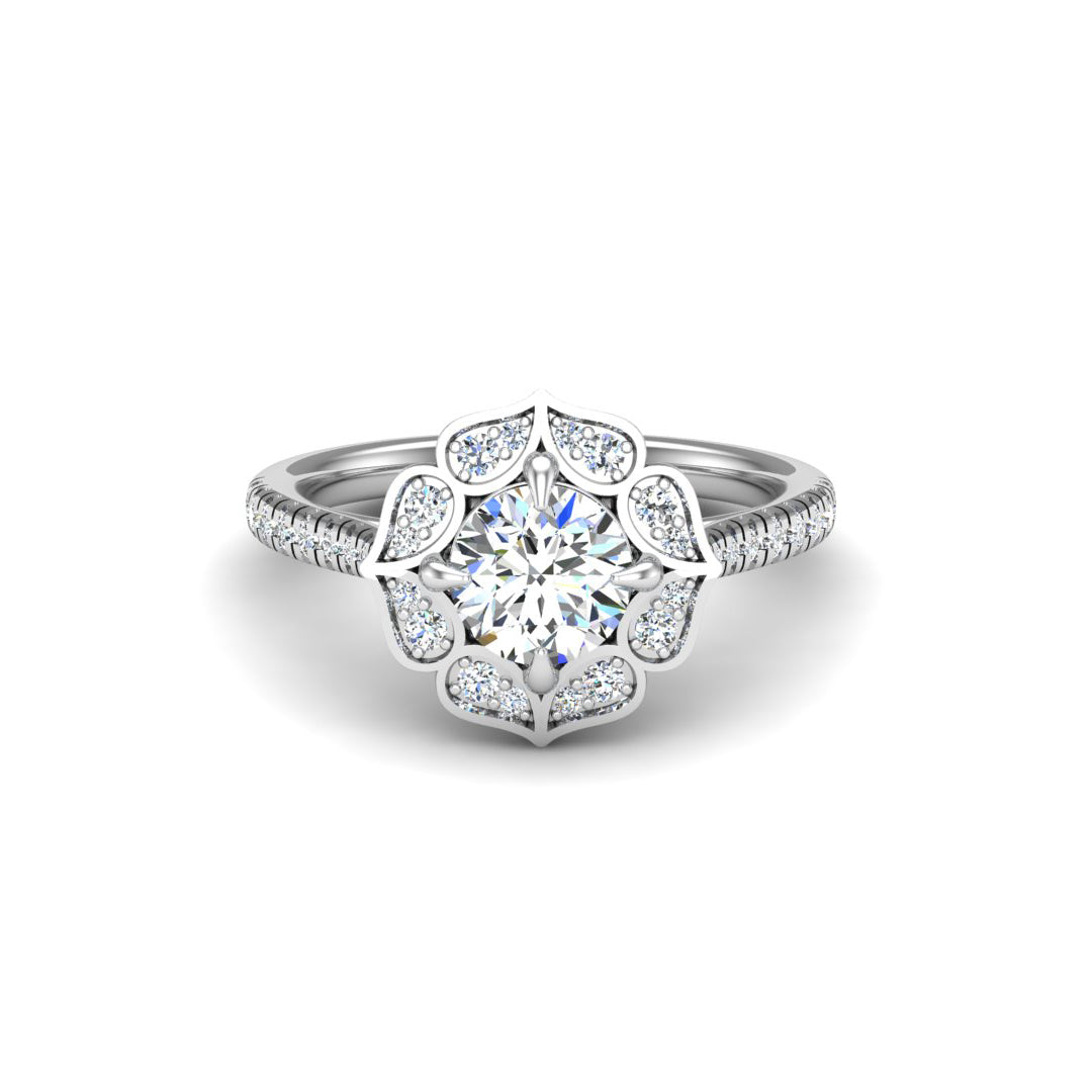 14K Gold Tear Drops Halo Diamond Engagement Ring - Thenetjeweler