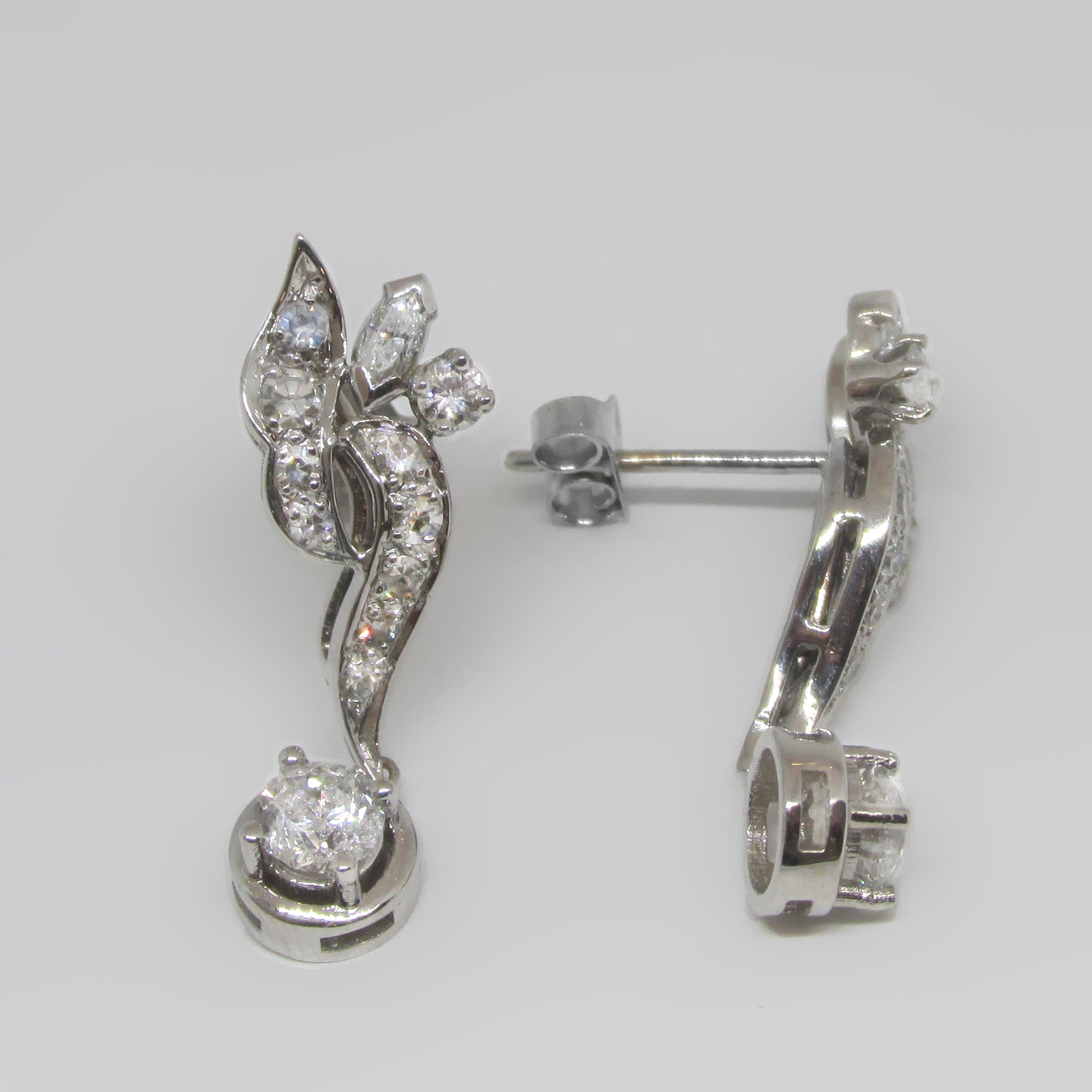 Diamond Drop Leaf Earrings 14k Gold | Thenetjeweler