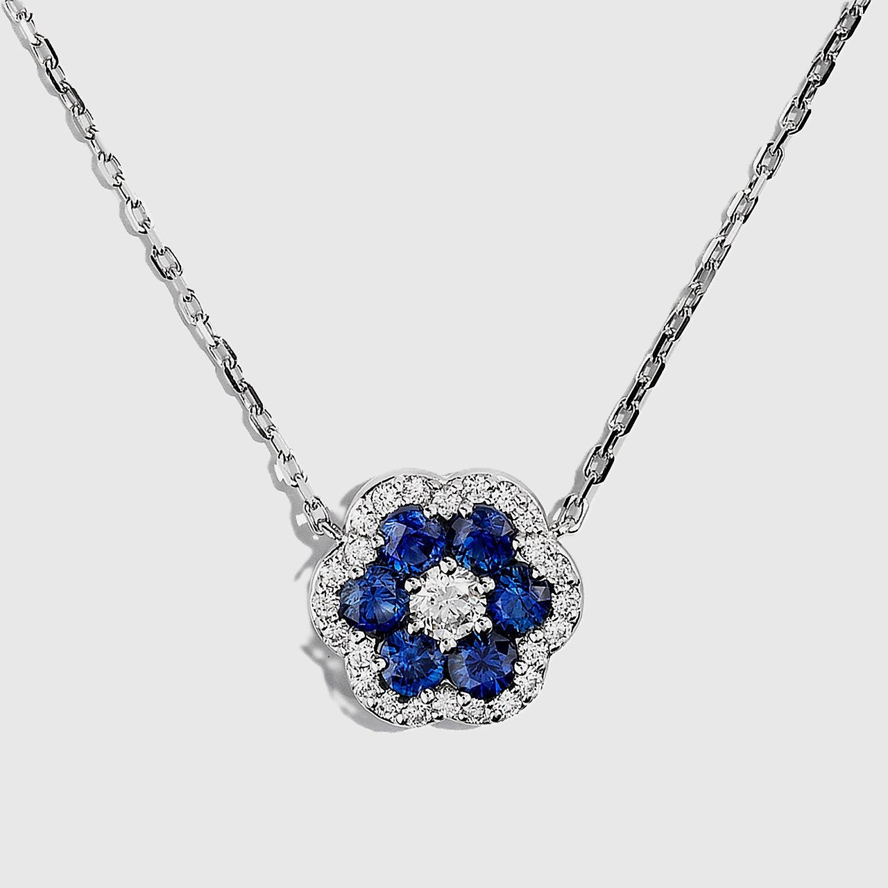 Diamond and Sapphire Flower Necklace - thenetjeweler