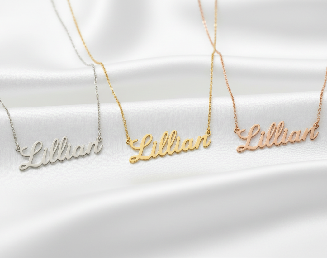 Personalized Name Necklace in Gold – Custom Script Pendant - Thenetjeweler
