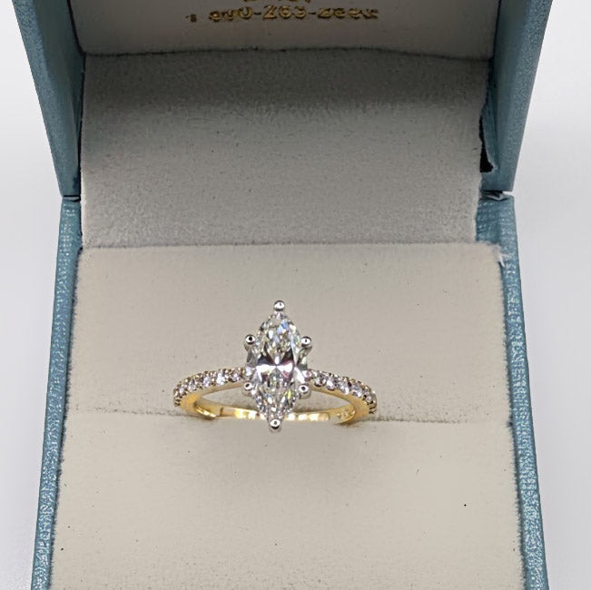 Marquise Diamond Engagement Ring | 1 Carat with Pavé Side Stones in 14k Two-Tone Gold
