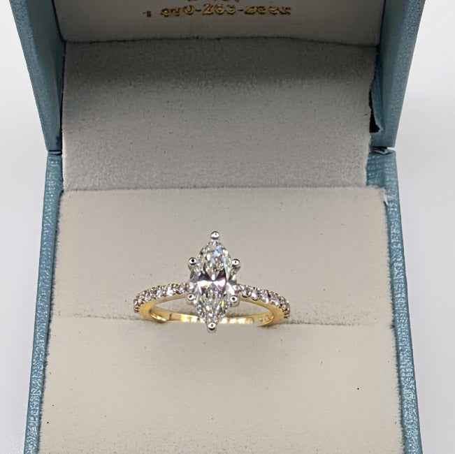 Marquise Diamond Engagement Ring | 1 Carat with Pavé Side Stones in 14k Two-Tone Gold
