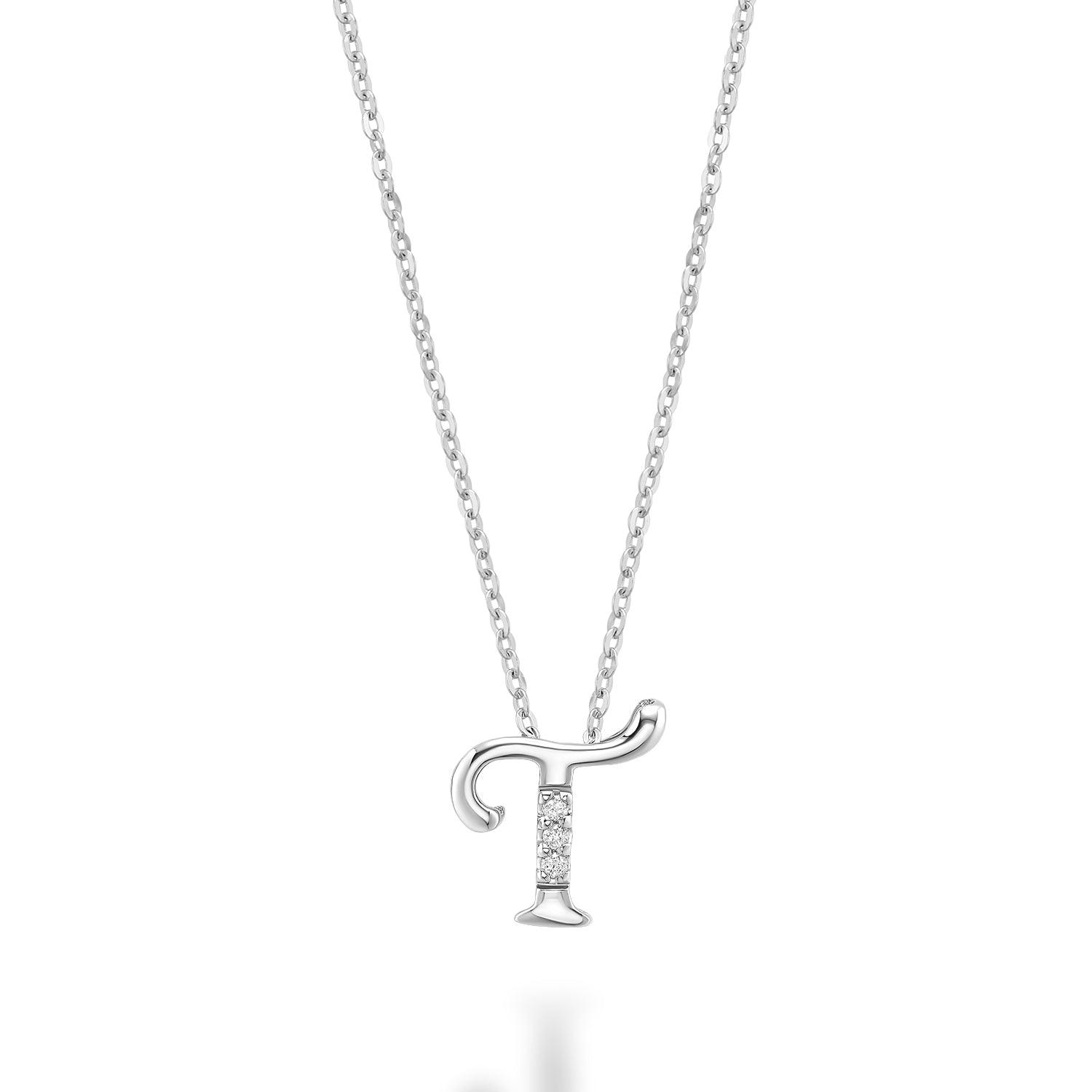 Mini pendentif initial en diamant avec chaîne