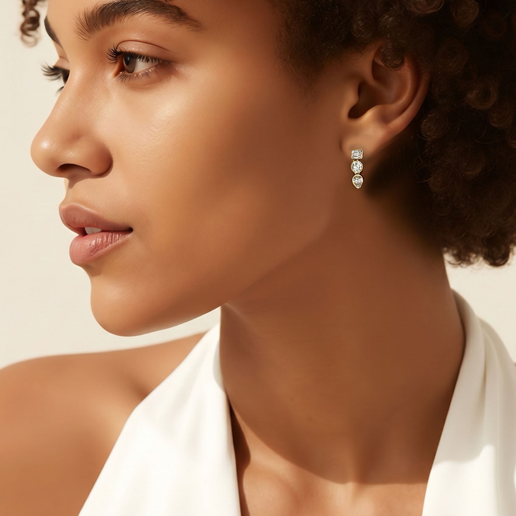 14K Yellow Gold Multi-Shape Diamond Drop Earrings