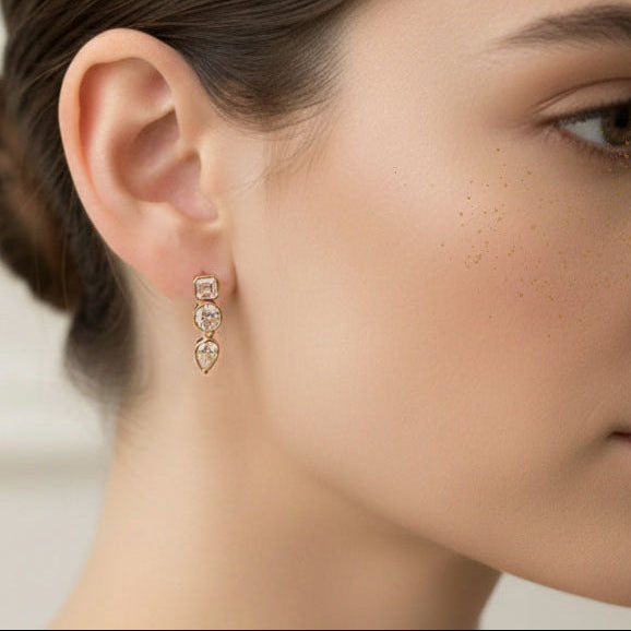 14K Yellow Gold Multi-Shape Diamond Drop Earrings