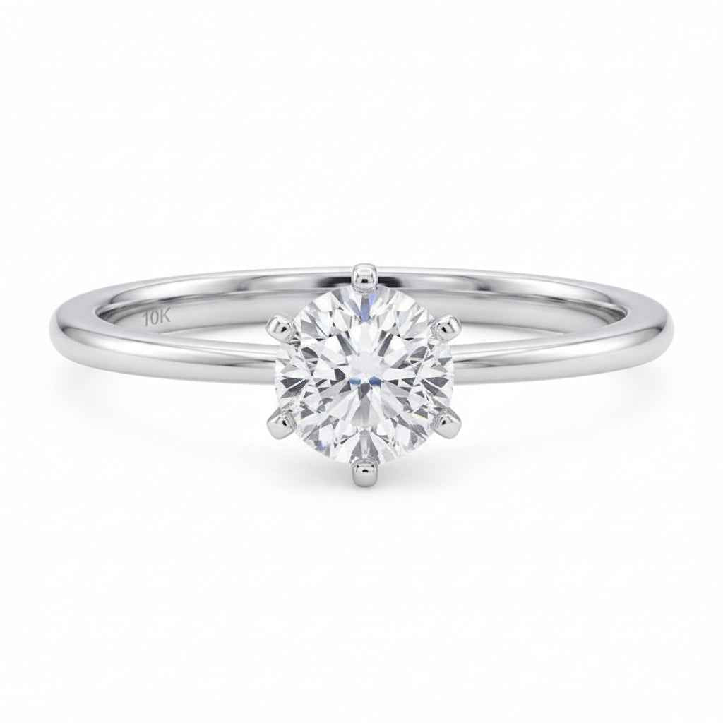 Classic 6-Prong Round Moissanite Engagement Ring | 10k White Gold