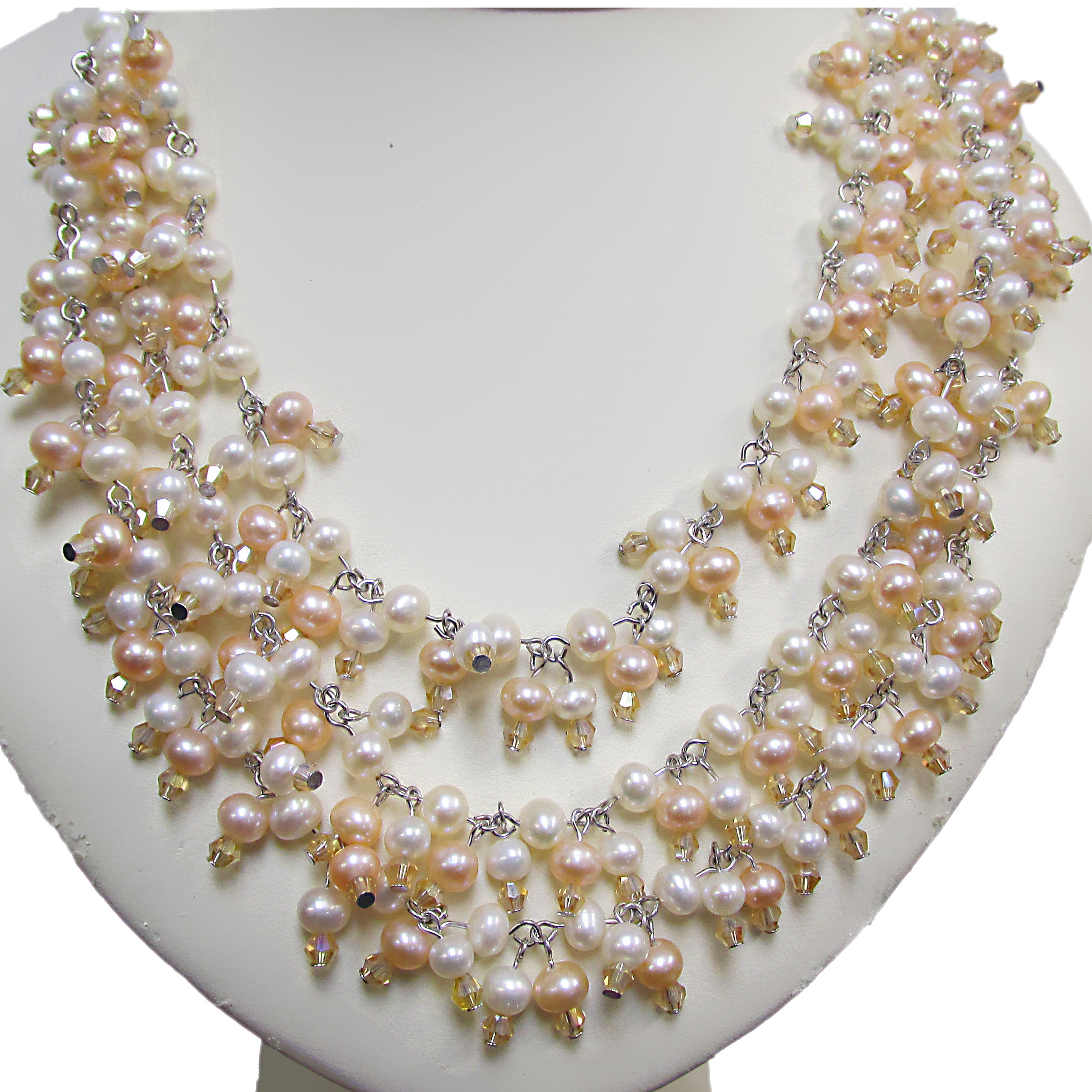 Multi-strand freshwater pearl necklace with rhinestones - Thenetjeweler