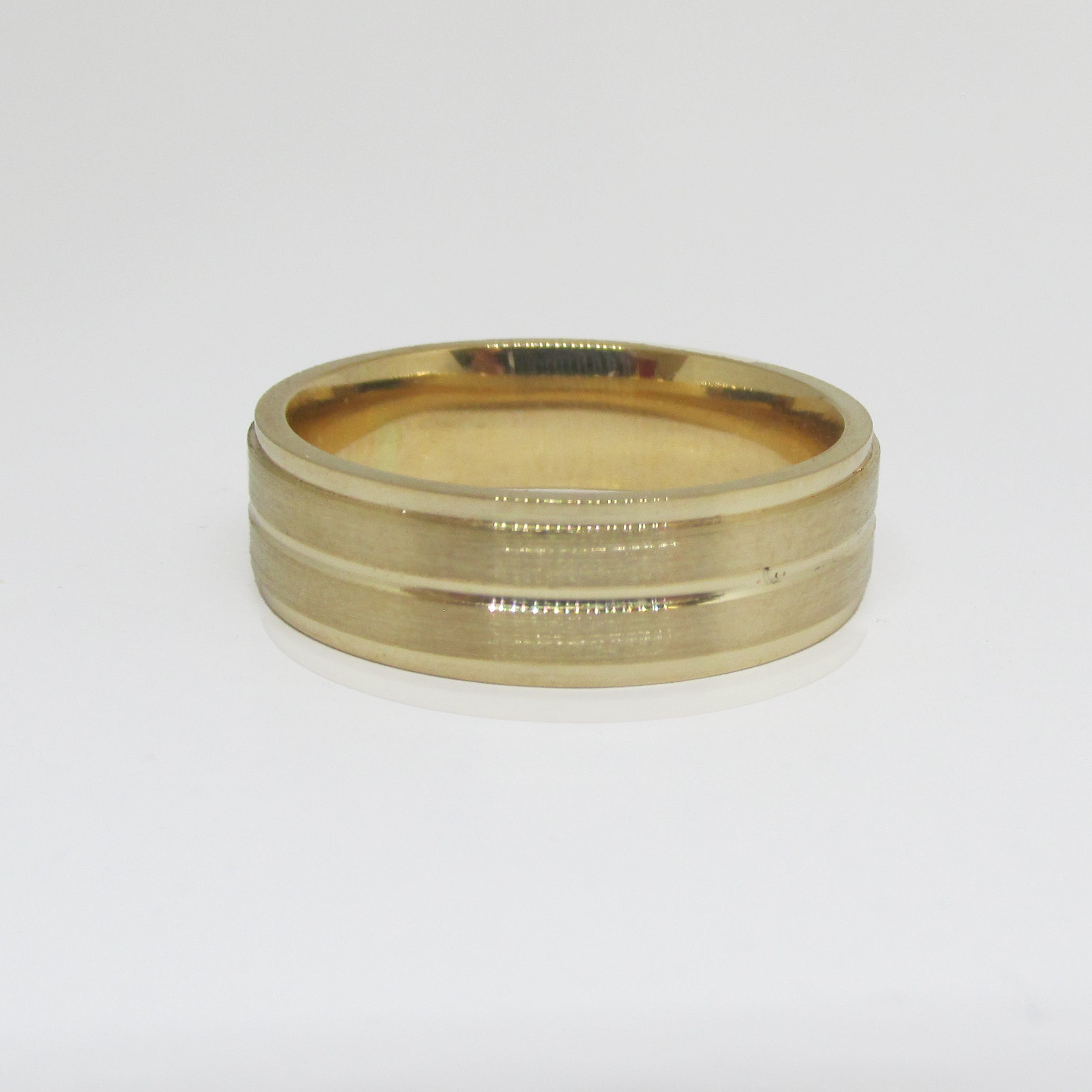 Brushed Inlay Wedding Ring 14k Yellow Gold 6mm | Thenetjeweler