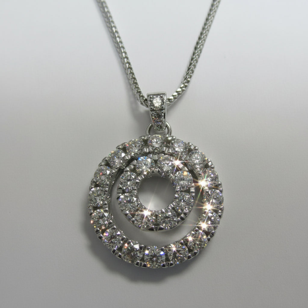 4.28 CT Lab Diamond Double Circle 14K White Gold Necklace - Thenetjeweler