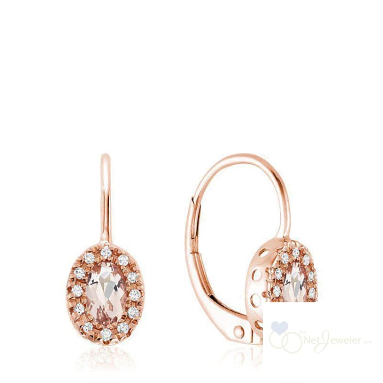 Oval Morganite and Diamond Halo Dangle Earrings-RNB Jewellery