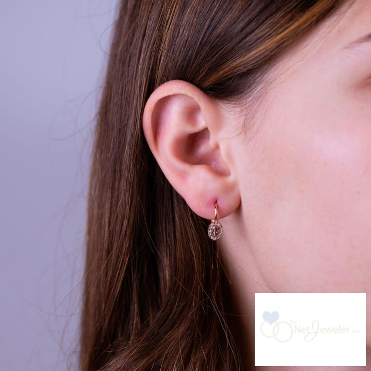 Oval Morganite and Diamond Halo Dangle Earrings-RNB Jewellery