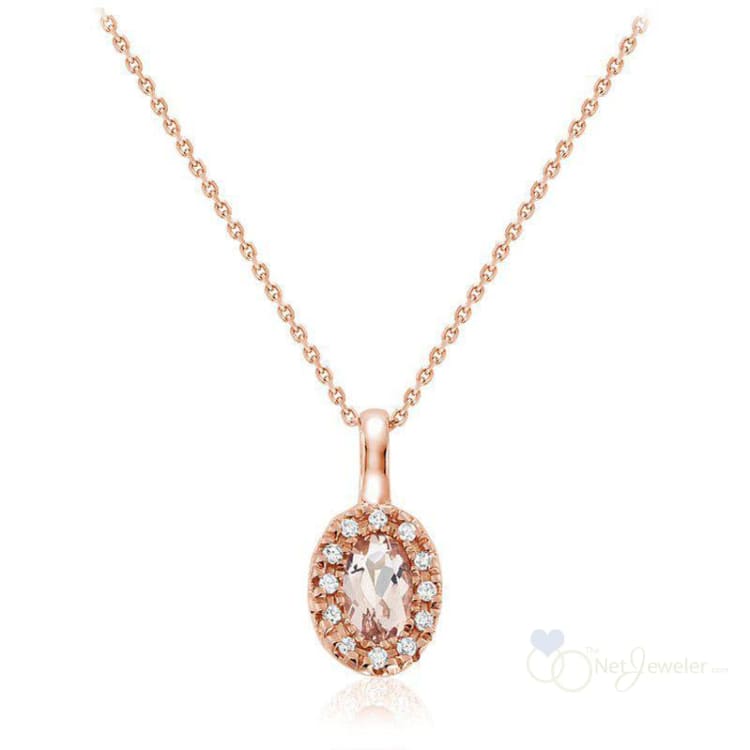 Oval Morganite and Diamond Halo Pendant-RNB Jewellery