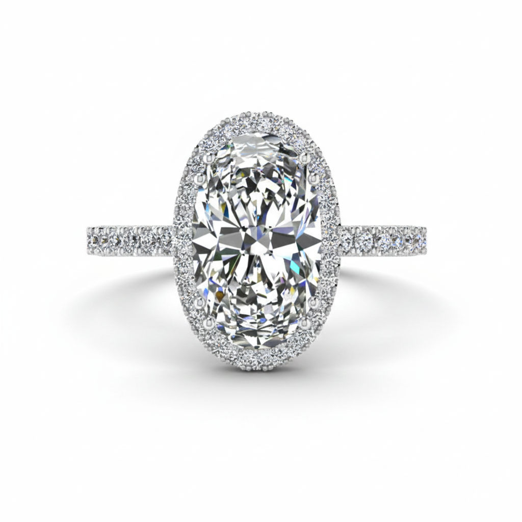 Oval Diamond Halo Engagement Ring - Thenetjeweler
