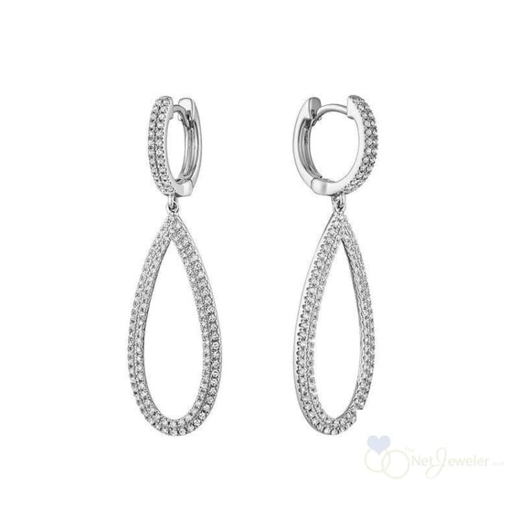 Pave Dangle Diamond Pear Shape Earrings - White Gold / Closeout - Earrings