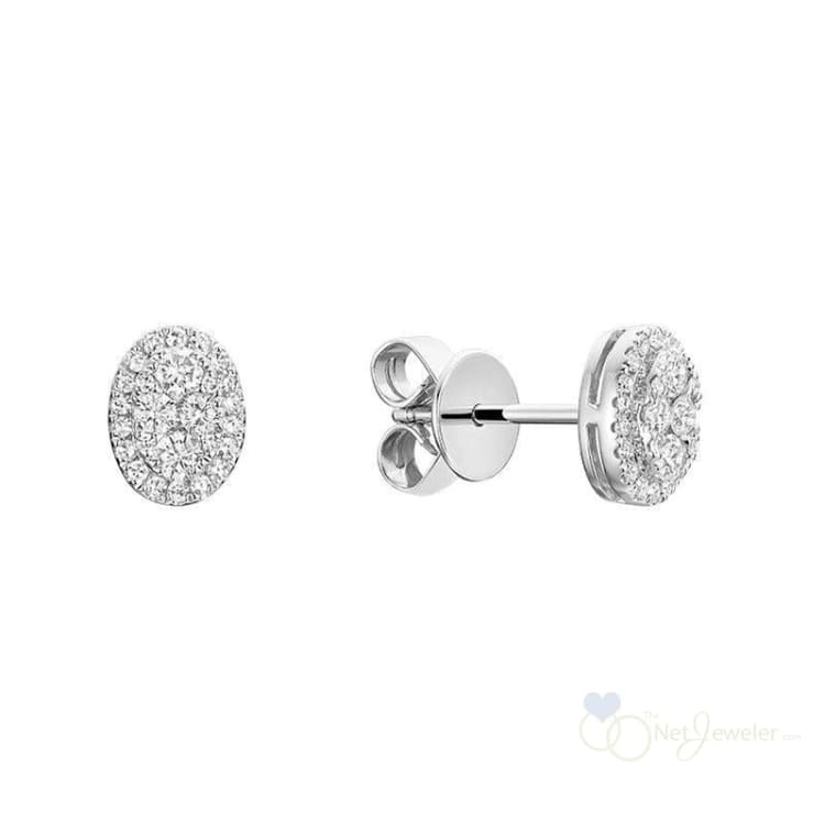 Pave Oval Diamond Stud Earrings-The Net Jeweler