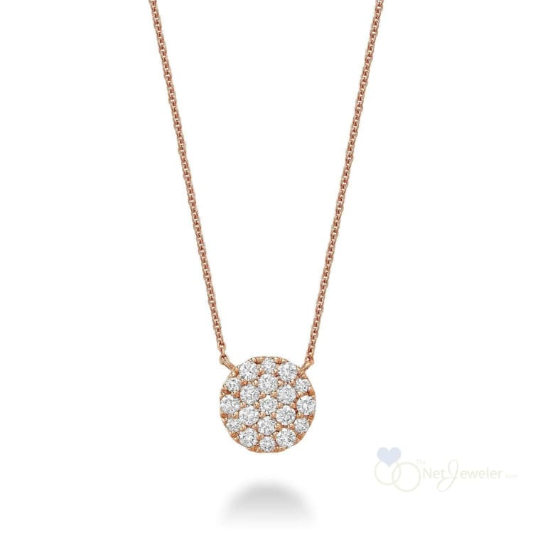 Pave Round Diamond Necklace - Rose Gold - Necklaces