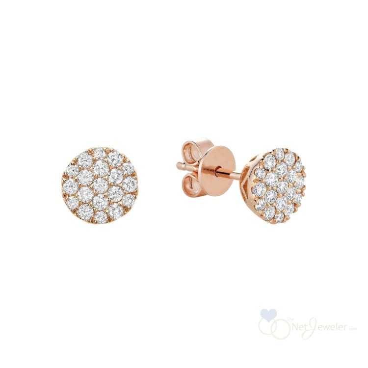 Pave Round Diamond Stud Earrings - Rose Gold - Earrings