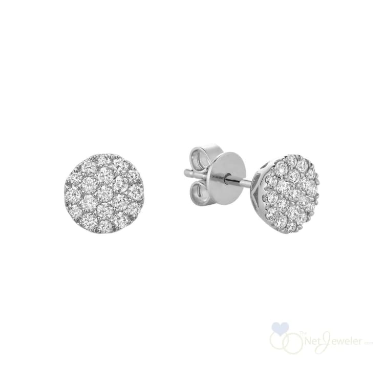 Pave Round Diamond Stud Earrings - White Gold - Earrings