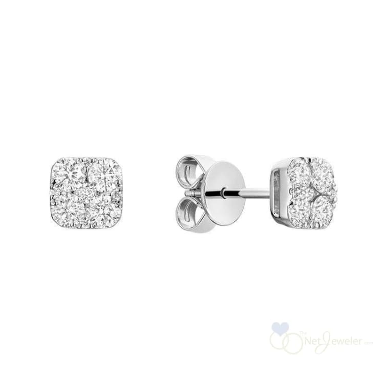 Pave Square Diamond Stud Earrings - Earrings